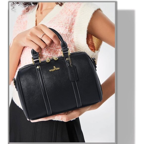 Timeless Vegan Leather Satchel Handbag with Detachable Shoulder Strap - Black - Picture 7 of 9